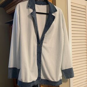White sweater knit  and Denim Button-Up Cardigan.  NWOT